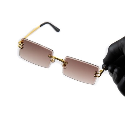 Mens Gold Frame Brown Tint Rimless Sunglasses