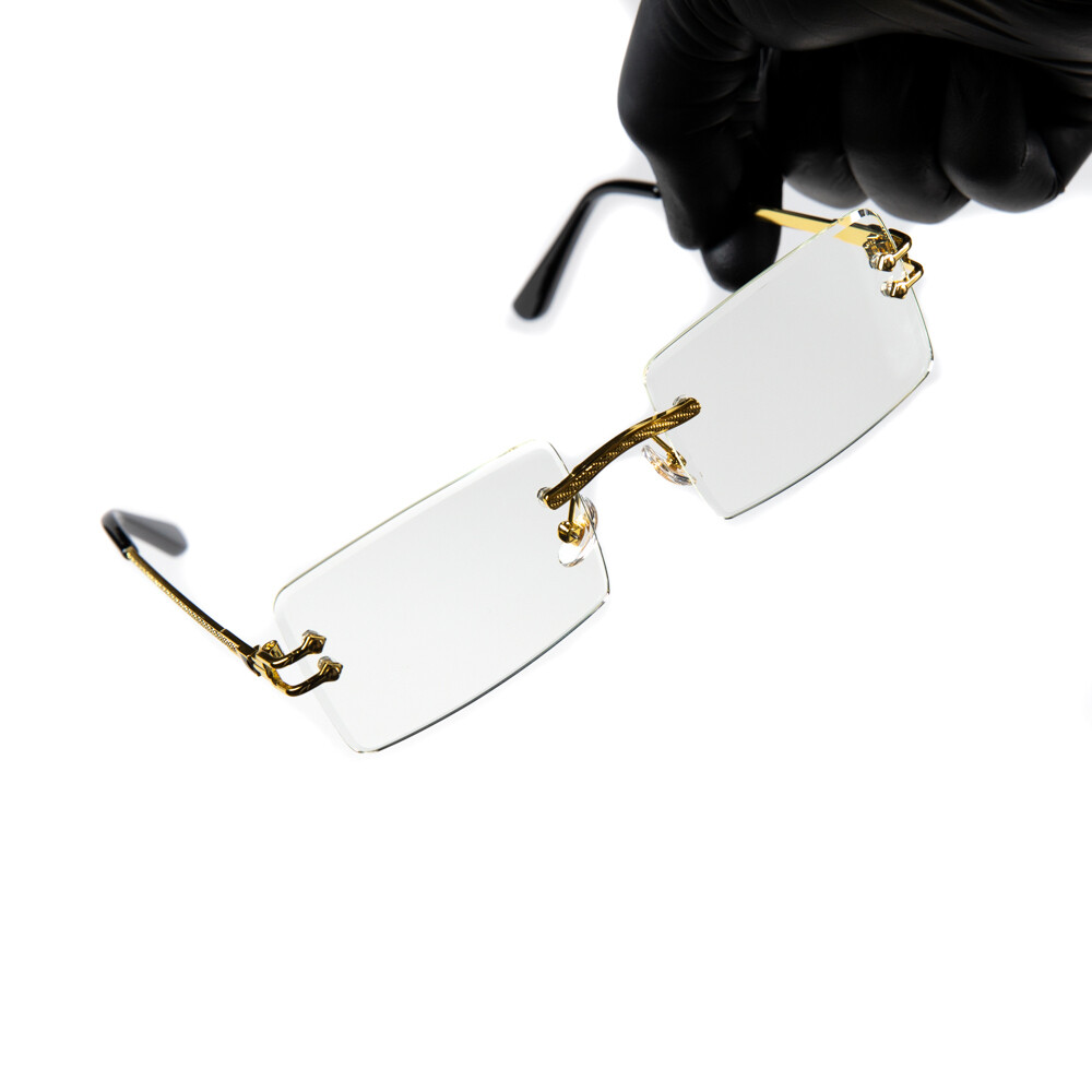 Mens Rimless Vintage Gold Frame Clear Tint Glasses