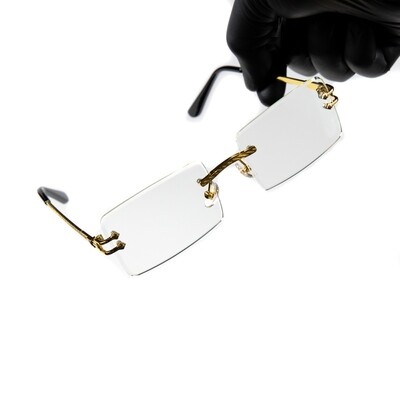 Mens Rimless Vintage Gold Frame Clear Tint Glasses