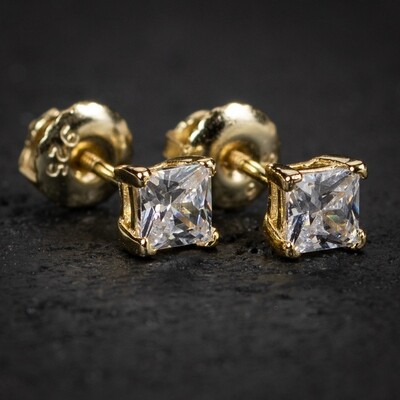 Mini Gold Sterling Silver Princess Cut Stud Earrings