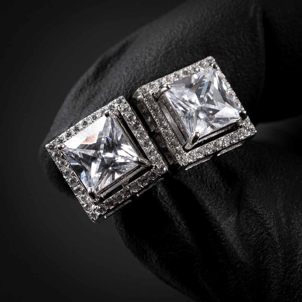 Mens Sterling Silver Interchangeable Square Earrings