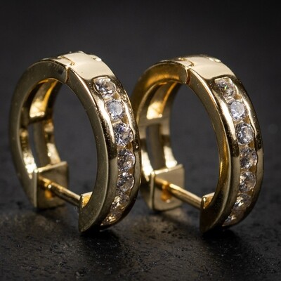 Men&#39;s Small Gold Vermeil Iced One Row Hoop Earrings