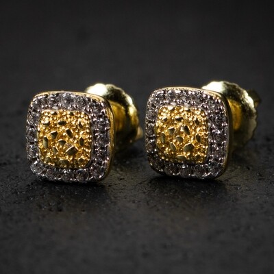 Mens Small Two Tone Gold Nugget Screw Back Earrings