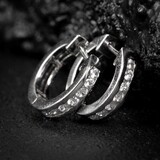 Men&#39;s Small Sterling Silver Iced One Row Hoop Earrings