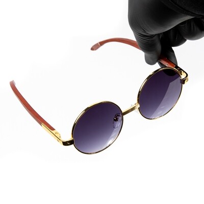 Gold Frame Round Purple Tint Hip Hop Men's Sunglasses