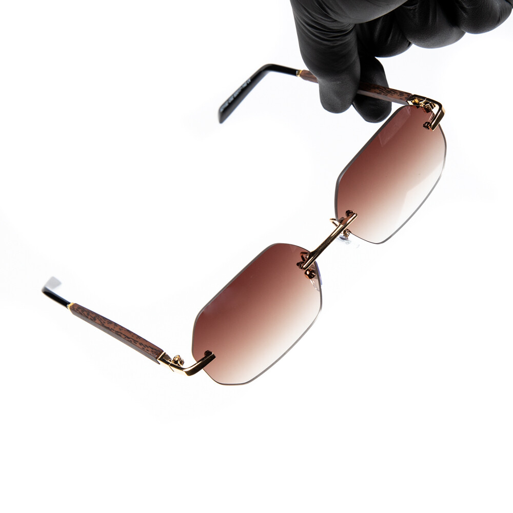 Gold Frame Brown Gradient Tint Woodgrain Sunglasses