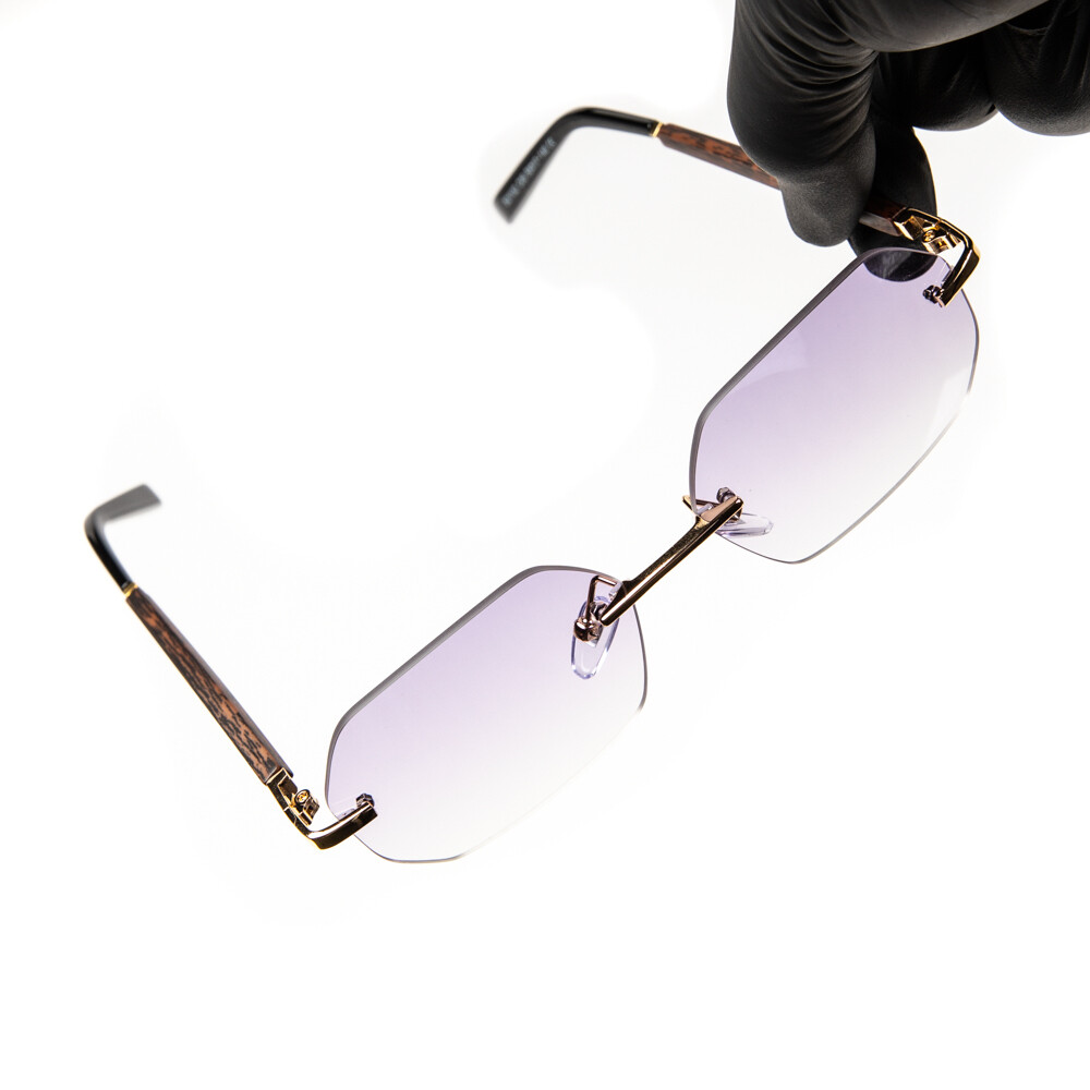 Rimless Purple Tint Woodgrain Hip Hop Sunglasses​