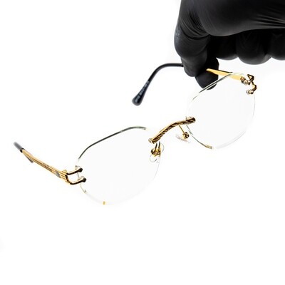​Men&#39;s Oval Rimless Gold Frame Clear Lens Glasses