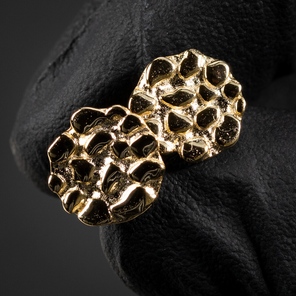 Men&#39;s Gold Sterling Silver Round Shaped Nugget Earrings