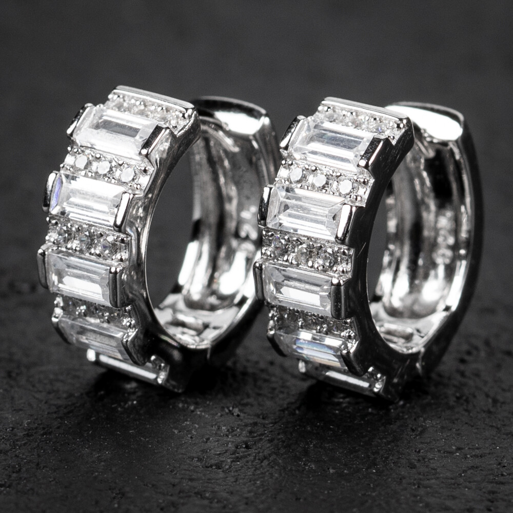 Small Emerald Cut Sterling Silver Huggie Hoop Earrings