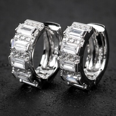 Small Emerald Cut Sterling Silver Huggie Hoop Earrings