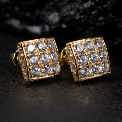 Men's Gold Sterling Silver Pointer Square Stud Earrings