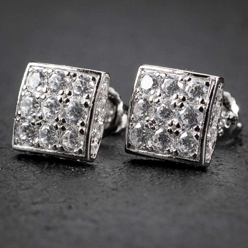 Men&#39;s 925 Sterling Silver Pointer Square Stud Earrings