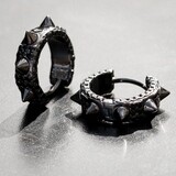 Mens Black Sterling Silver Small Spike Hoop Earrings