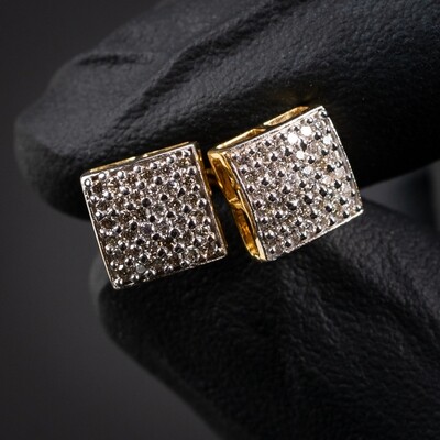 Men's 10K Gold 3D Square Natural Diamond Stud Earrings