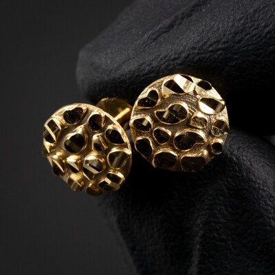 Men's 10K Yellow Gold Round Nugget Stud Earrings