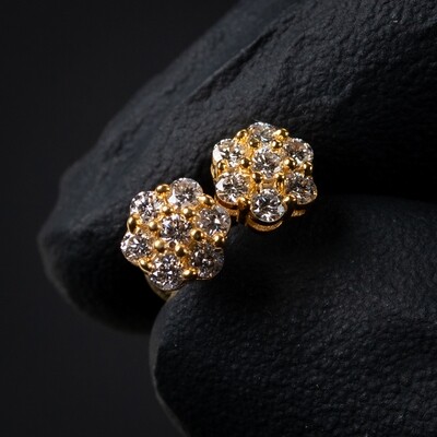 Real Small 10K Yellow Gold Flower Cluster Stud Earrings