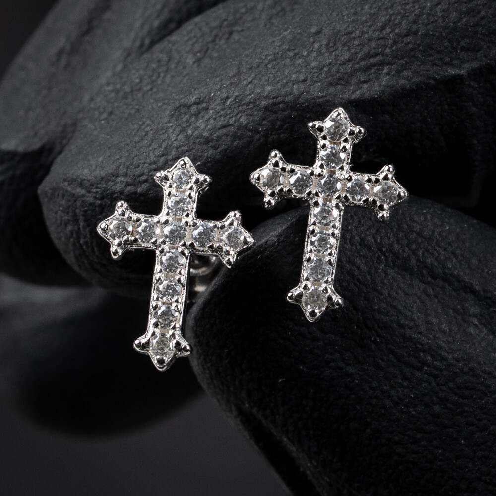 Men&#39;s Small Sterling Silver Cross Stud Earrings