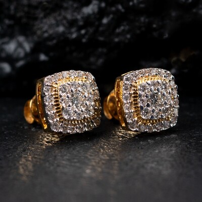 Square 10K Gold 0.48 Ct Natural Diamond Stud Earrings