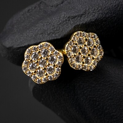 Men&#39;s Iced Flower Cluster Gold Stud Earrings