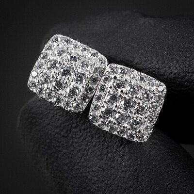 Square 925 Sterling Silver Small Iced Stud Earrings