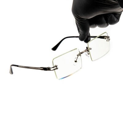 Mens Rimless Vintage Silver Frame Clear Tint Glasses