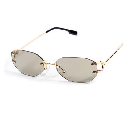Mens Rimless Olive Green Tint Gold Frame Sunglasses