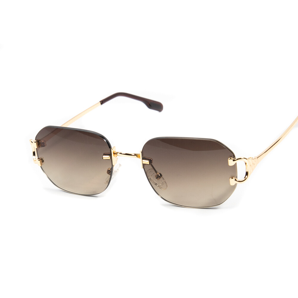 Men&#39;s Rimless Gold Frame Brown Tint Summer Sunglasses​