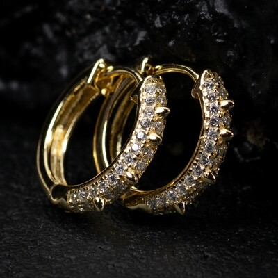 Small Gold 925 Sterling Silver Iced Spike Hoop Earrings