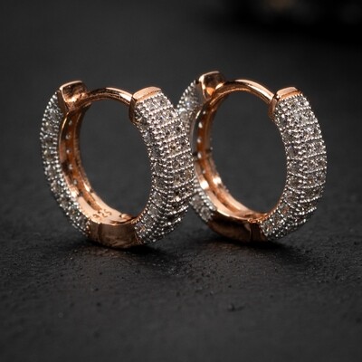 Mens Two Tone Rose Iced Out Hoop Earrings