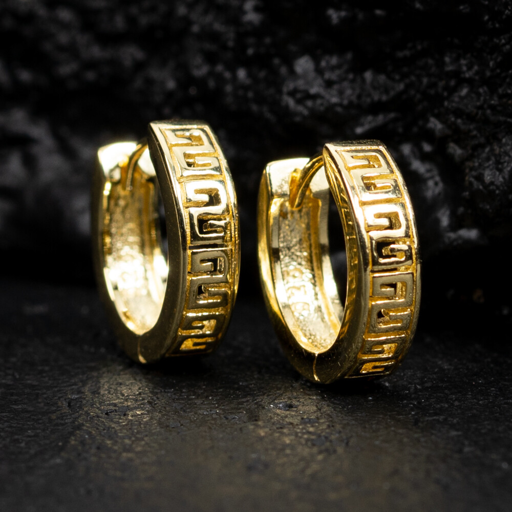 Small Solid Gold Sterling Silver Greek Hoop Earrings