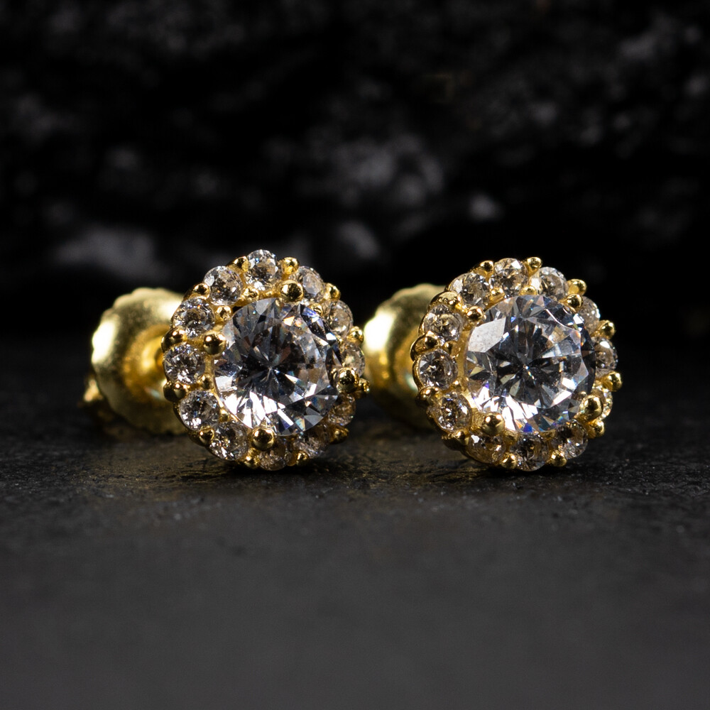 Men&#39;s Round Pointer Gold Sterling Silver Stud Earrings