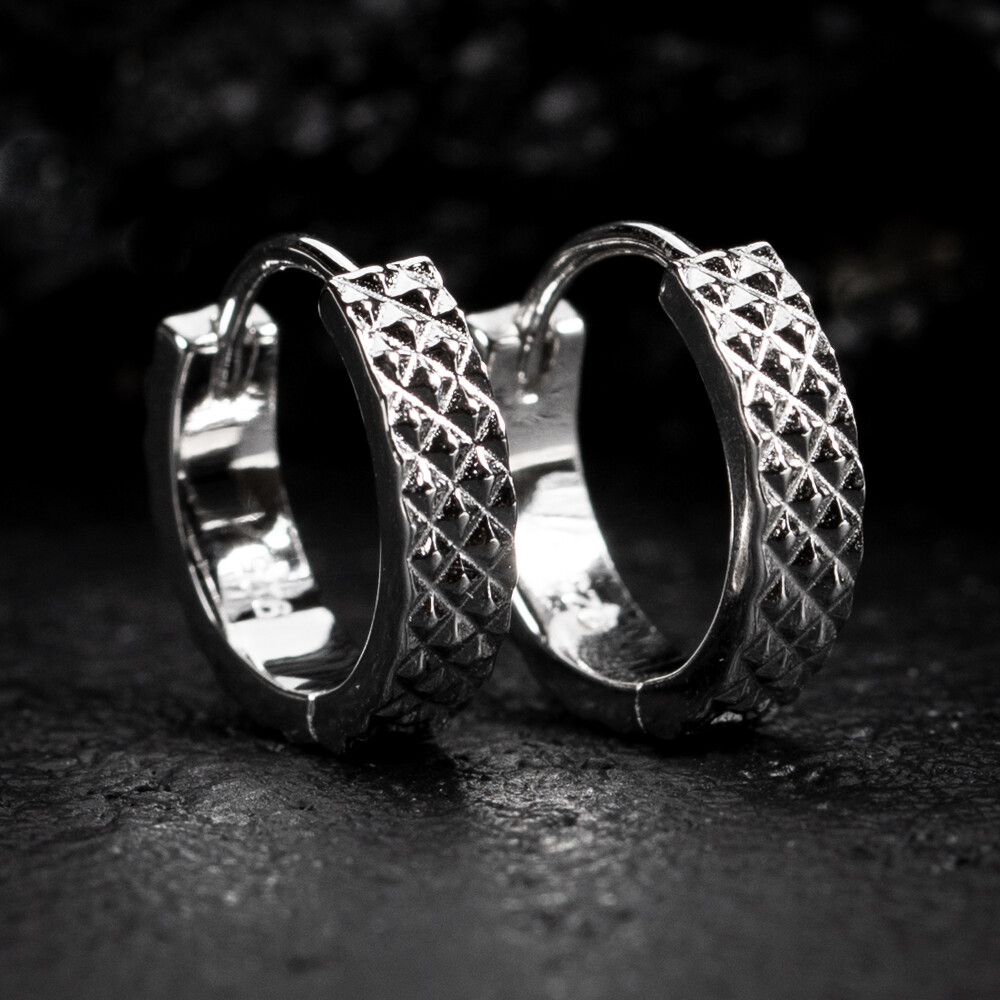 Men&#39;s Sterling Silver Small Diamond Cut Hoop Earrings