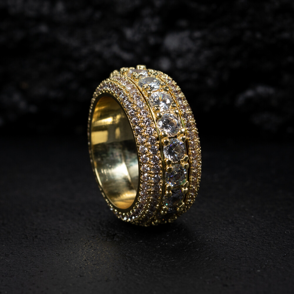 Men&#39;s Gold Plated Iced Pointer Layered Eternity Ring