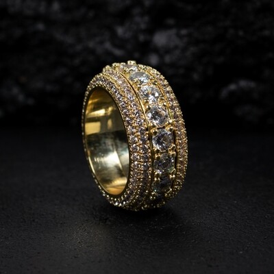 Men's Gold Plated Iced Pointer Layered Eternity Ring