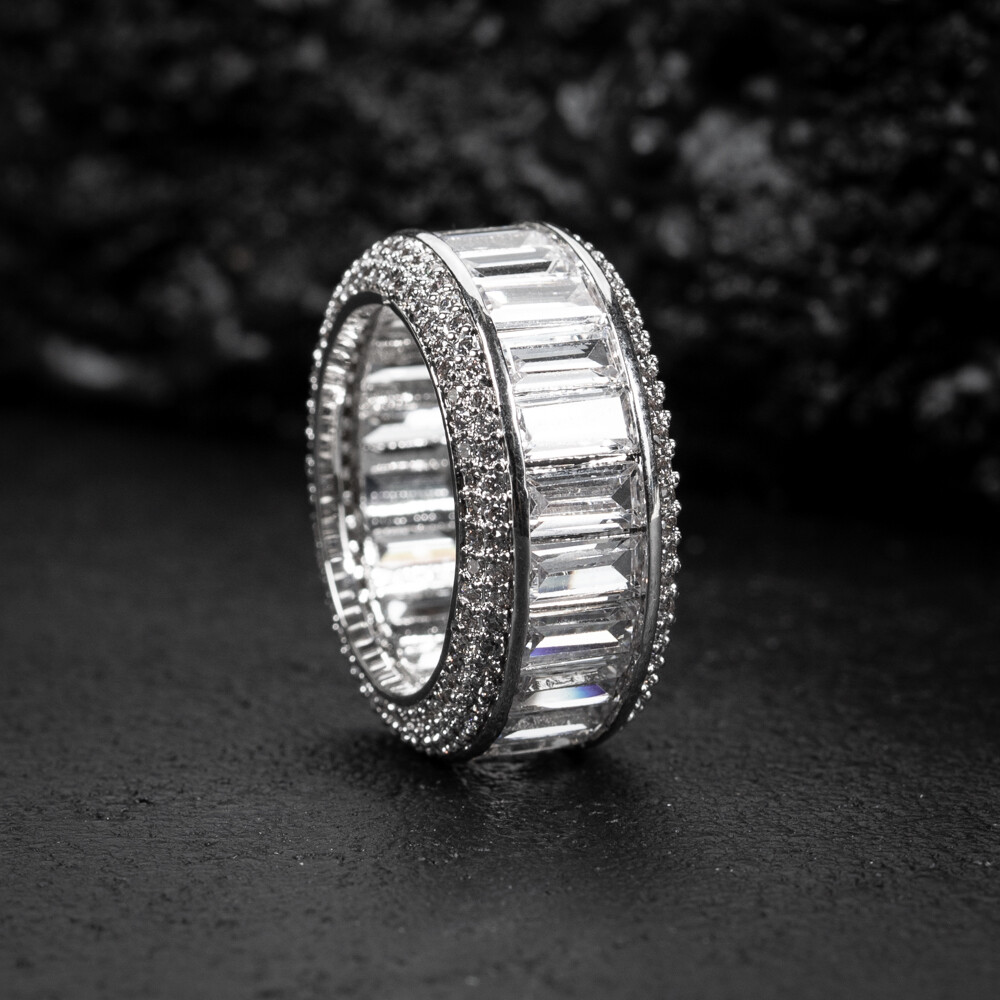 Men's White Gold Plated Baguette Statement Ring