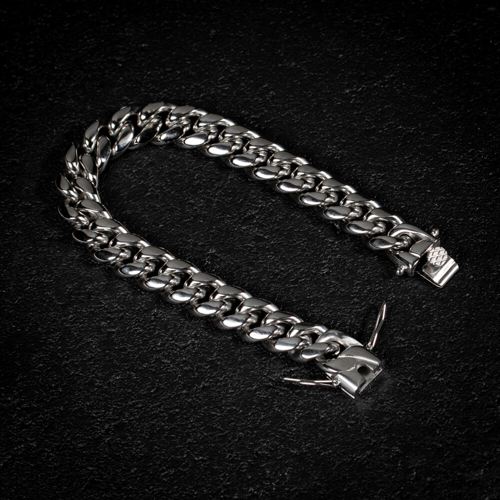 Mens Silver Stainless Steel Miami Cuban Link Bracelet
