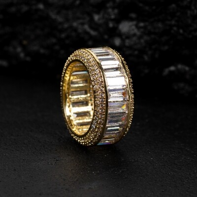 Men's Yellow Gold Plated Baguette Statement Ring