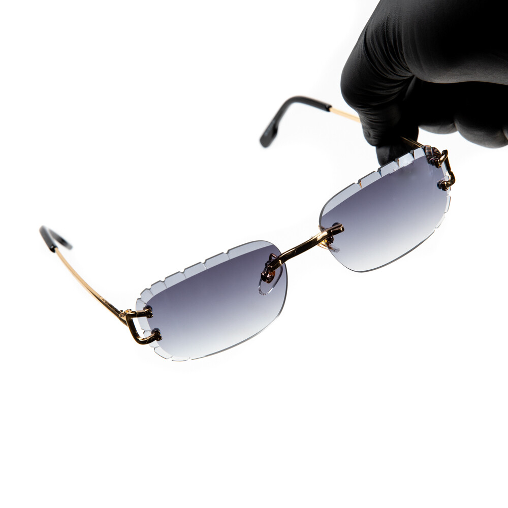 Purple Tint Rimless Diamond Cut Gold Frame Hip Hop Sunglasses​