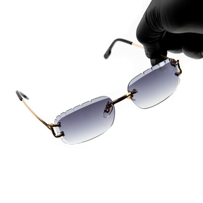 Purple Tint Rimless Diamond Cut Gold Frame Hip Hop Sunglasses​
