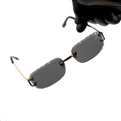 Black Tint Rimless Diamond Cut Gold Frame Hip Hop Sunglasses​