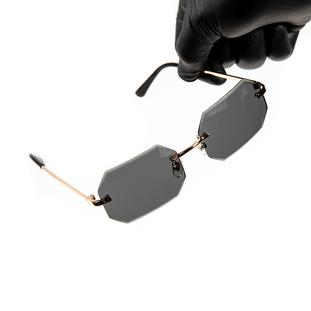 Men&#39;s Black Tint Rimless Octagon Lens Gold Frame Sunglasses​