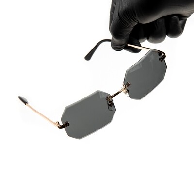 Men's Black Tint Rimless Octagon Lens Gold Frame Sunglasses​