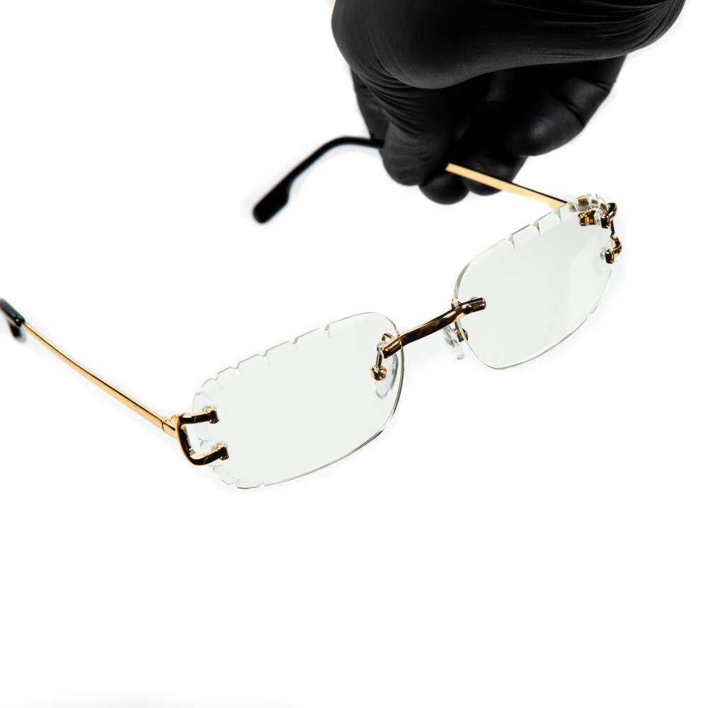 ​Men&#39;s Gold Frame Clear Diamond Cut Lens Glasses