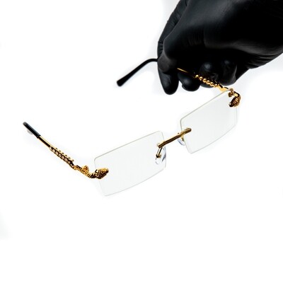 Men's Gold Frame King Snake Clear Lens Glasses