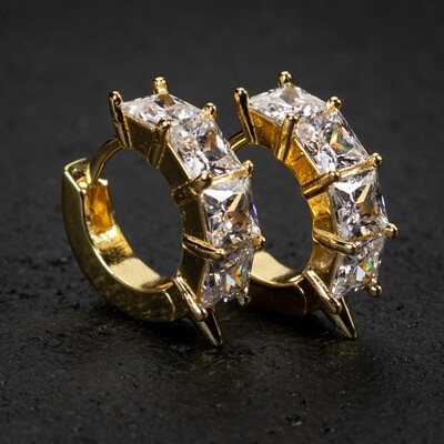 Gold Sterling Silver Iced Princess Cut Spike Hoop Earrings