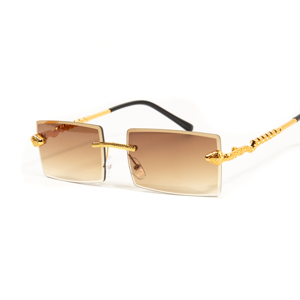 Rimless Gold Frame Brown Tint Hip Hop Men&#39;s Sunglasses
