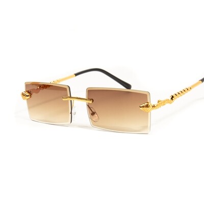 Rimless Gold Frame Brown Tint Hip Hop Men&#39;s Sunglasses