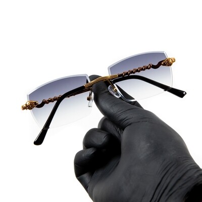 Men's Rimless Gold Frame Gray Purple Tint King Snake Sunglasses