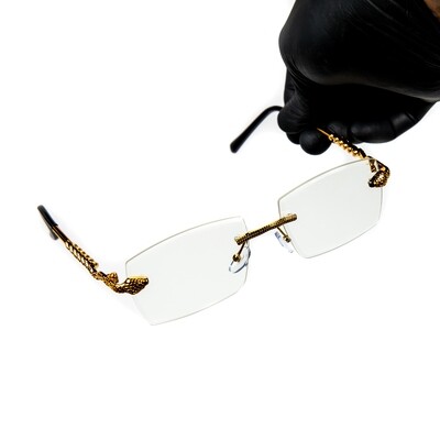 Gold Frame King Snake Clear Lens Mens Glasses